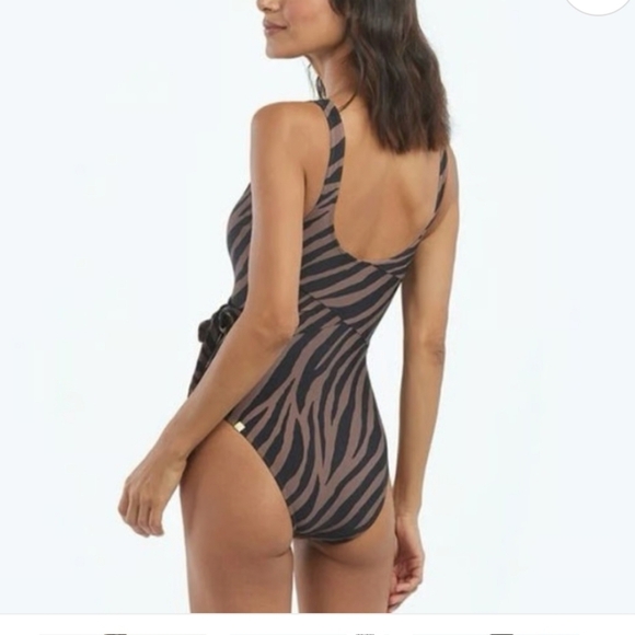 SUMMERSALT The Wrap One-Piece Swim Suit In Brown/black Modern Zebra. Size 6 - Picture 3 of 15